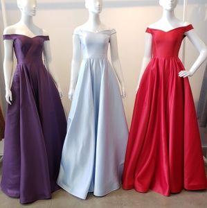 Satin off-the-shoulder long dress